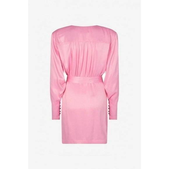 ROTATE Samantha Belted Satin Wrap Dress In Pink size 2 - Picture 4 of 12